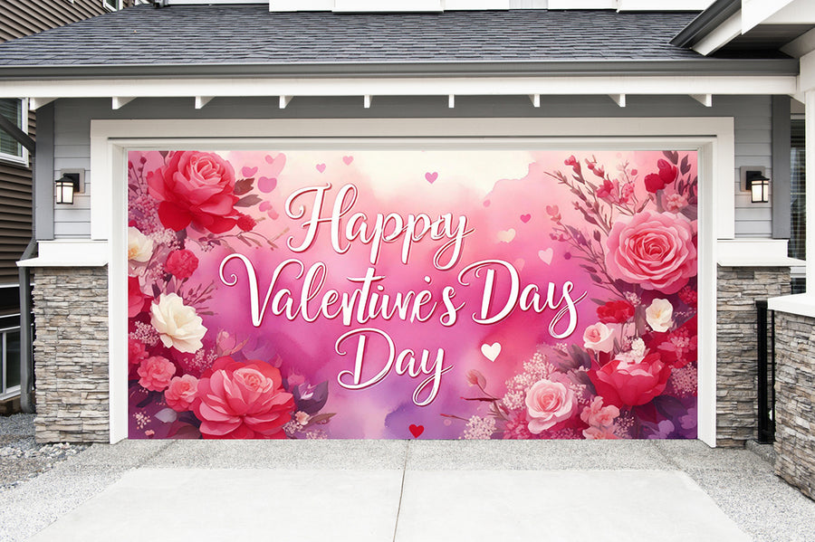 Mural decorativo para puerta de garaje con diseño de Feliz Día de San Valentín (Diseño #22)