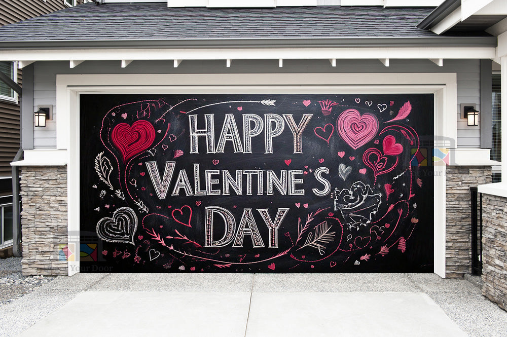 Happy Valentines Day Garage Door Cover Wrap Mural Home Decoration (Design #26)