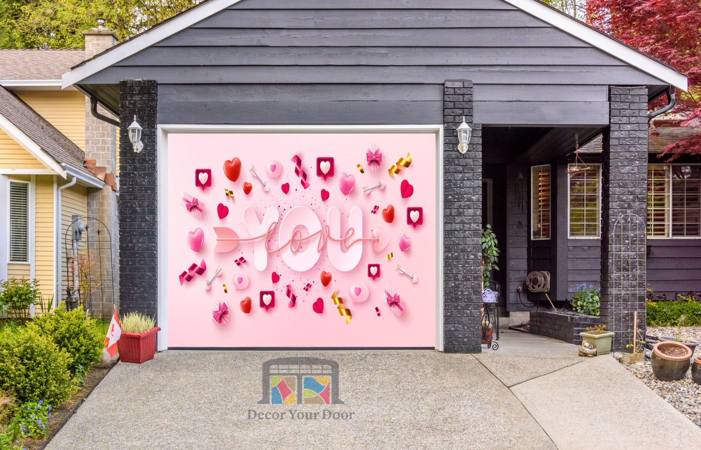 Happy Valentines Day Garage Door Cover Wrap Mural Home Decoration (Design #7)