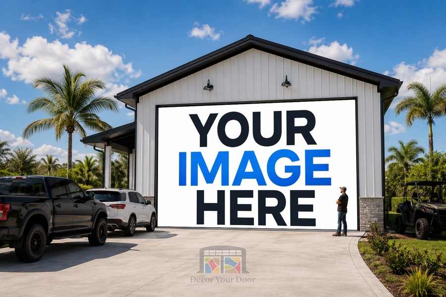 Custom oversized garage door cover for detached workshop