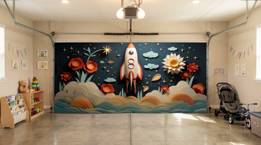 Dreamy Rocket Garden – Interior Garage Door Cover