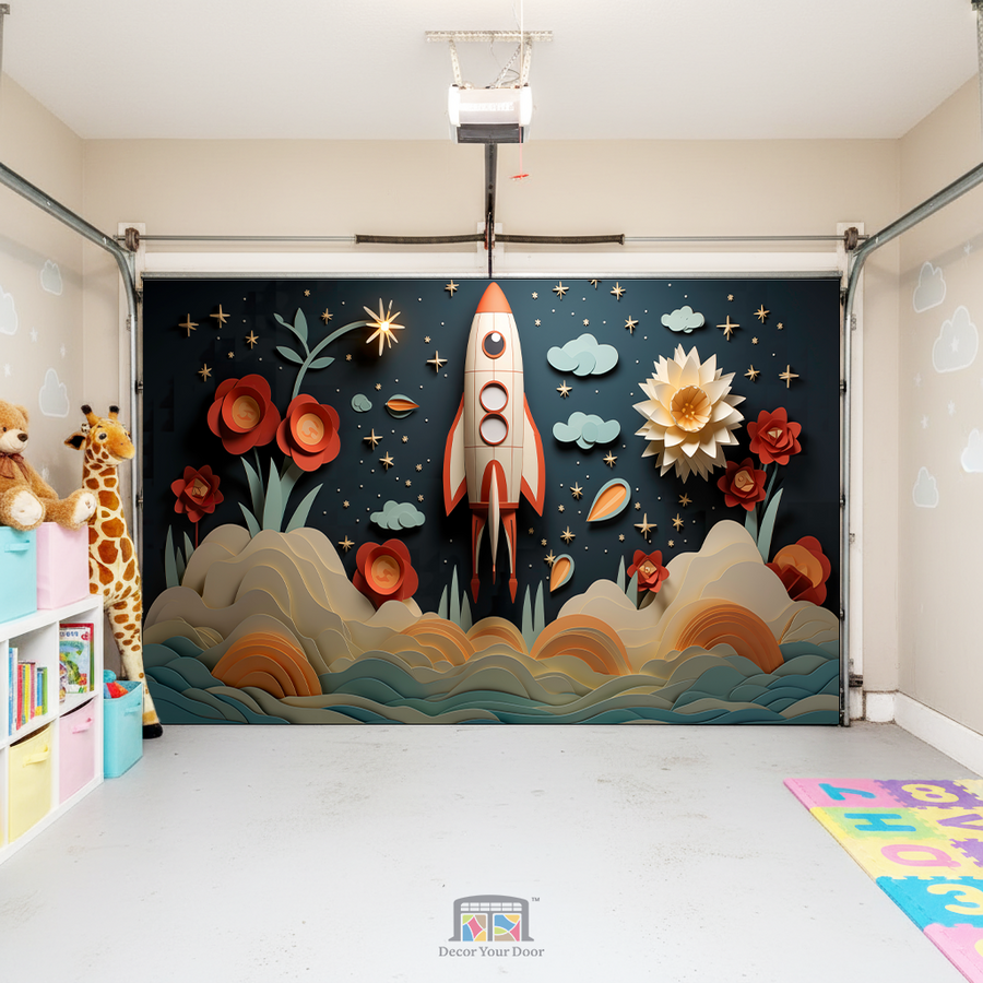 Dreamy Rocket Garden – Interior Garage Door Cover