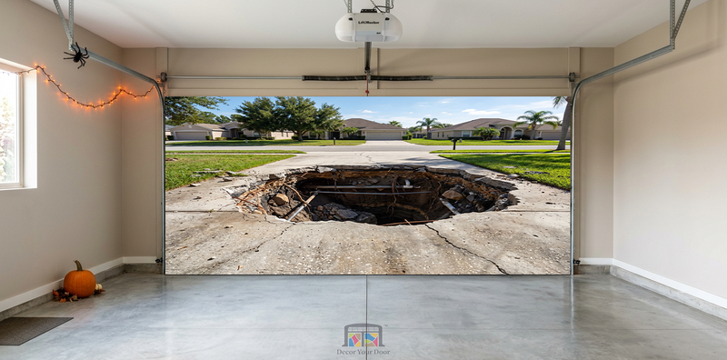 Driveway Collapse – Interior Garage Door Cover Banner