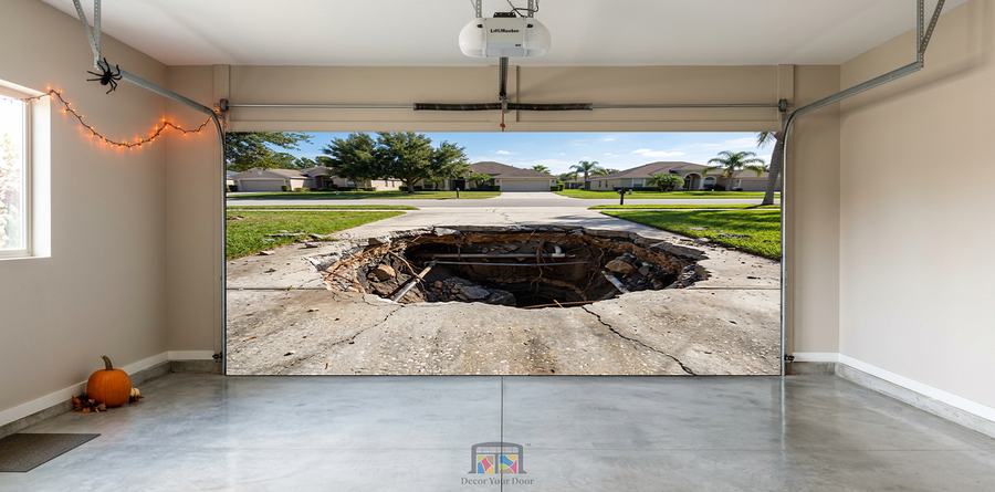Driveway Collapse – Interior Garage Door Cover Banner