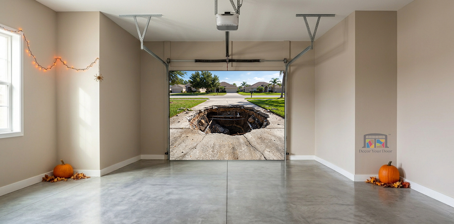 Driveway Collapse – Interior Garage Door Cover Banner