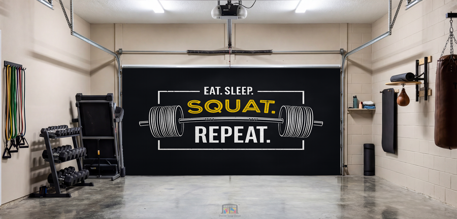 Eat Sleep Squat Repeat – Motivation Interior Garage Door Cover