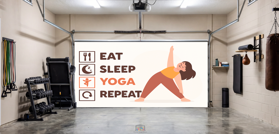 Eat Sleep Yoga Repeat – Motivation Interior Garage Door Cover