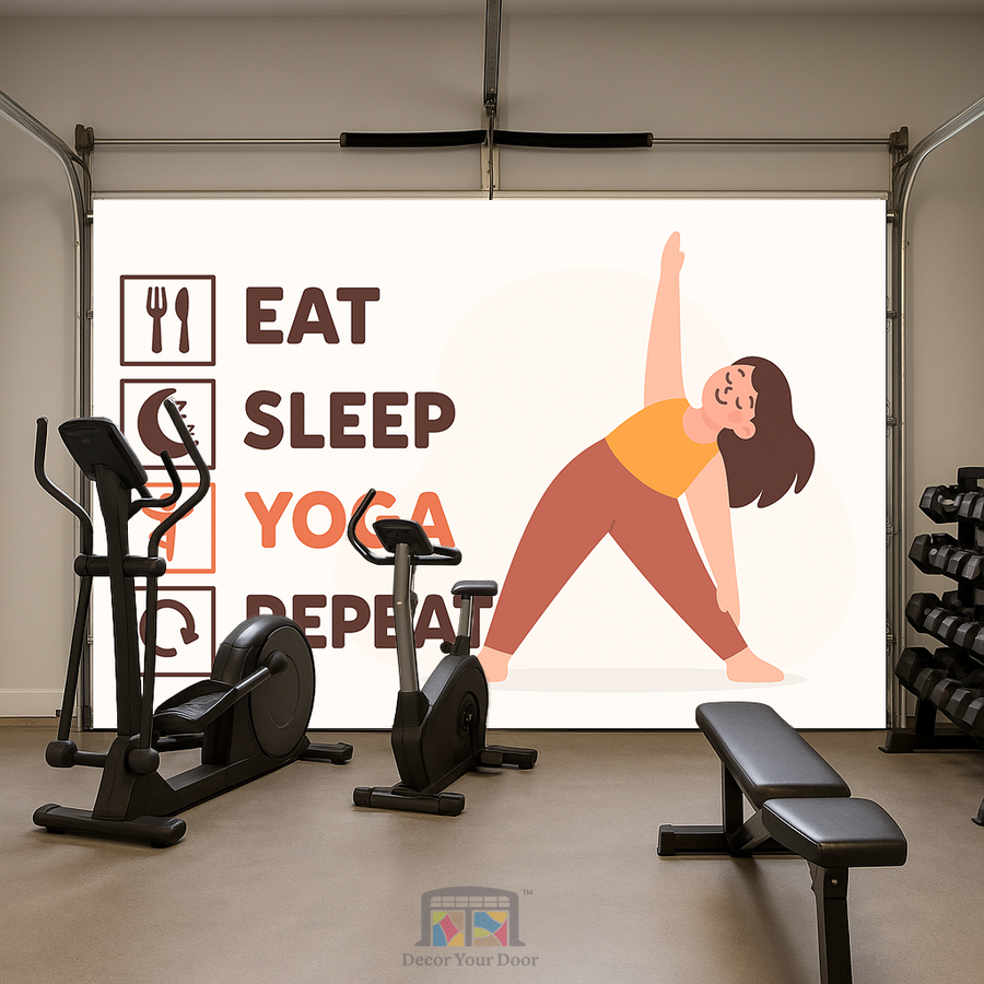 Eat Sleep Yoga Repeat – Motivation Interior Garage Door Cover