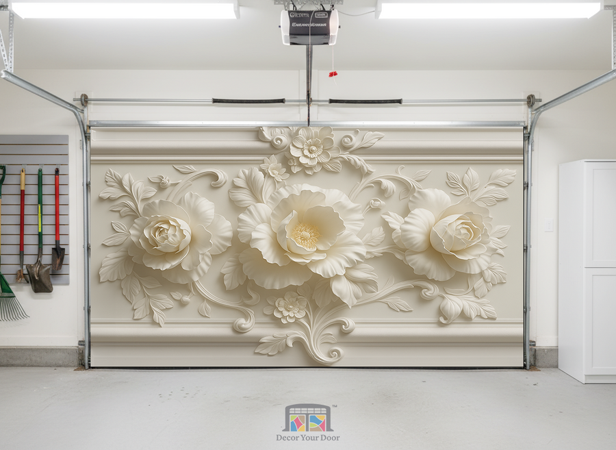 Elegant Bloom Relief – Interior Garage Door Cover