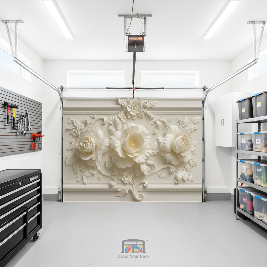 Elegant Bloom Relief – Interior Garage Door Cover