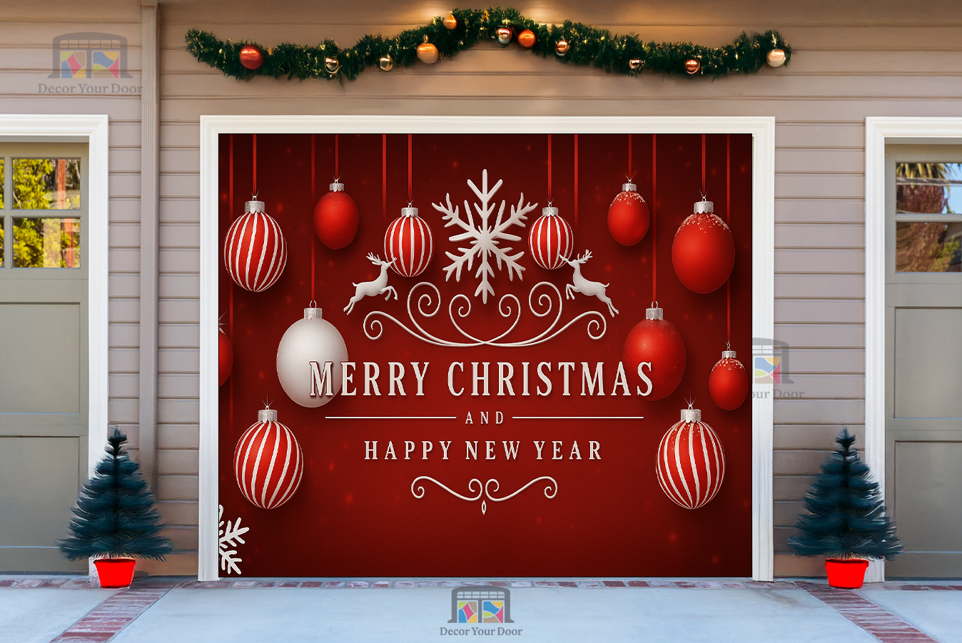 Elegantes saludos navideños - Cubierta para puerta de garaje 