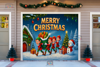 Elf Village Express – Christmas Garage Door Cover