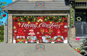 Elves Merry Christmas Garage Door Wrap Cover Home Decoration
