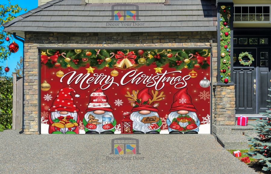 Elves Merry Christmas Garage Door Wrap Cover Home Decoration