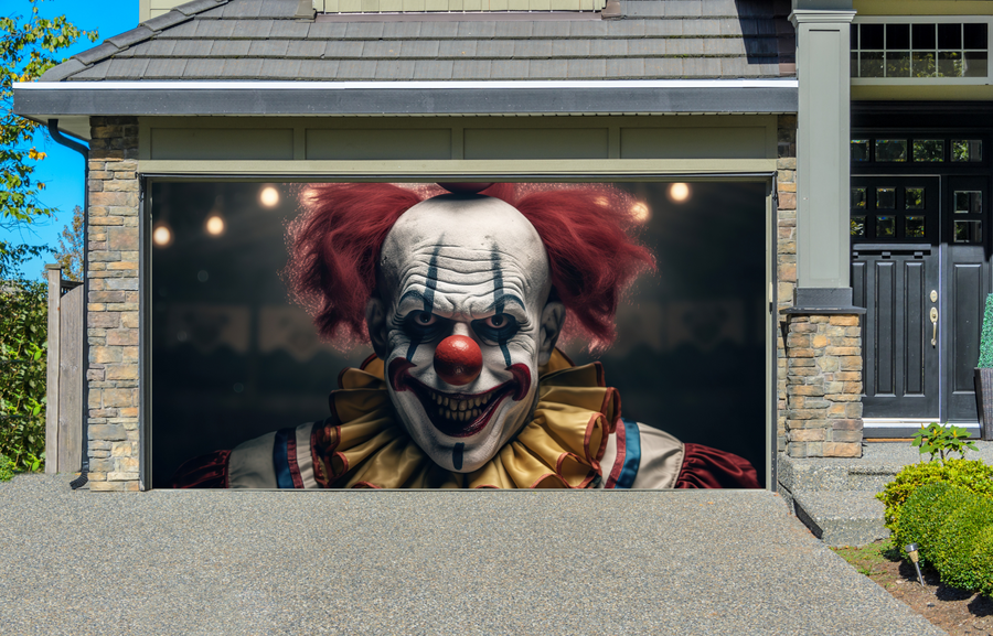 Evil Clown Portrait Of Scary Spooky Clown Monster From Horror Movie Garage Door Cover Wrap Decoration
