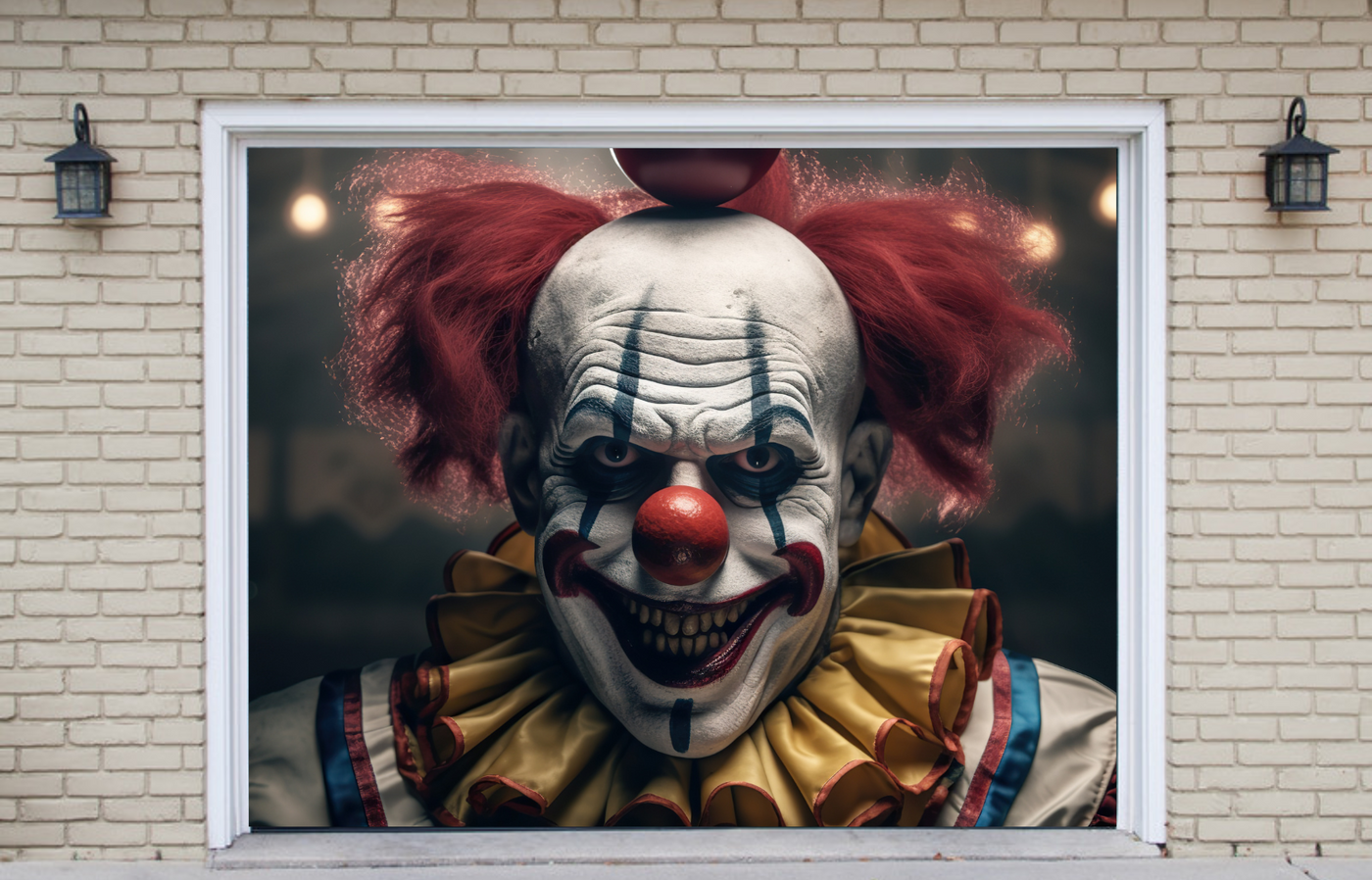 Evil Clown Portrait Of Scary Spooky Clown Monster From Horror Movie Garage Door Cover Wrap Decoration