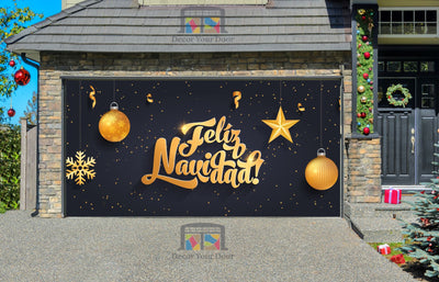 Feliz Navidad - Merry Christmas Black Background Decoración de la cubierta de la puerta del garaje