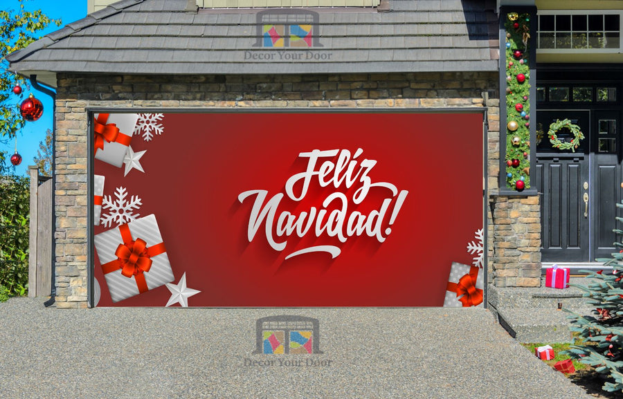 Feliz Navidad - Feliz Navidad en rojo con copos de nieve Decoración de la cubierta de la puerta del garaje