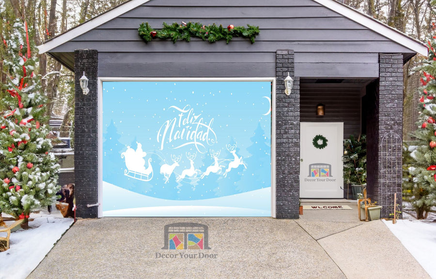 Feliz Navidad Feliz Navidad Letras blancas con Papá Noel Trineo Ciervo Decoración de la cubierta de la puerta del garaje