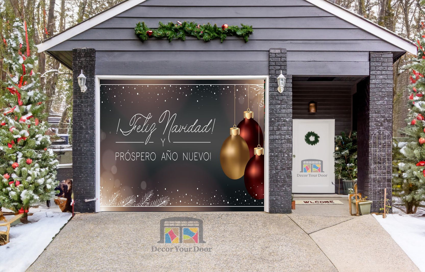 Feliz Navidad Y Un Prospero Año Nuevo Winter Holidays Decoración de la cubierta de la puerta del garaje