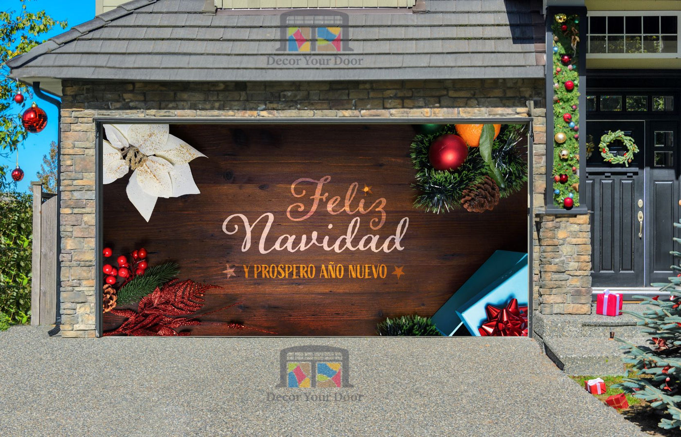 Feliz Navidad Y Un Prospero Año Nuevo Wooden Background Decoración de la cubierta de la puerta del garaje