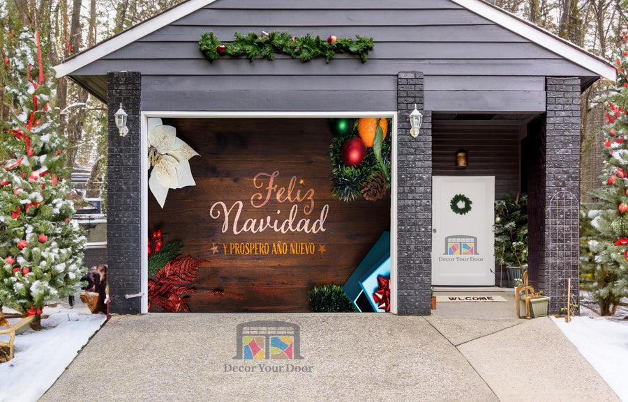 Feliz Navidad Y Un Prospero Año Nuevo Fondo De Madera Decoración de la cubierta de la puerta del garaje