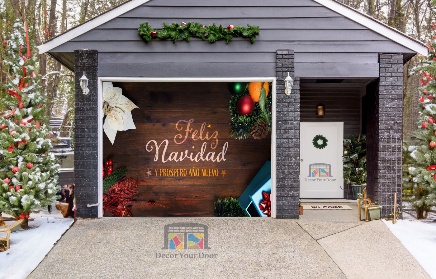 Feliz Navidad Y Un Prospero Año Nuevo Wooden Background Decoración de la cubierta de la puerta del garaje