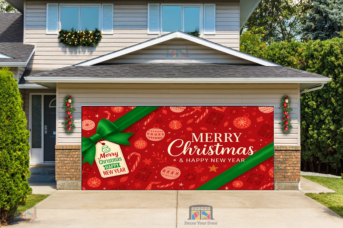 Festive Gift Wrap – Merry Christmas Garage Door Cover