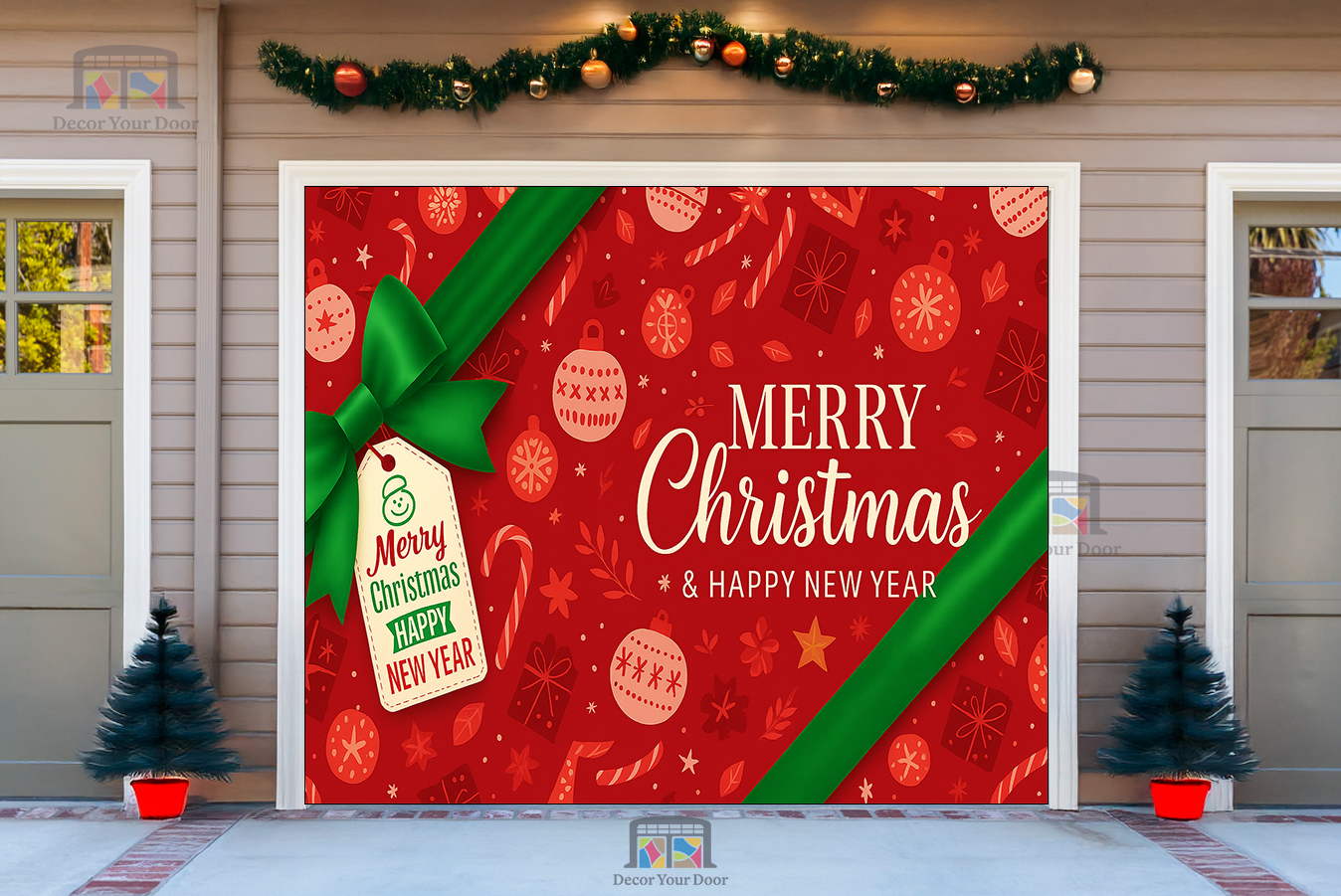 Festive Gift Wrap – Merry Christmas Garage Door Cover