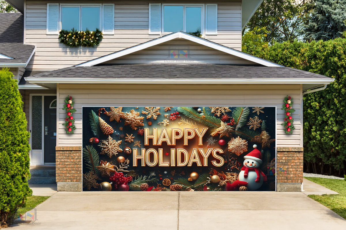 Festive Happy Holidays Wishes Garage Door Cover Banner Decoration - Decor Your Door