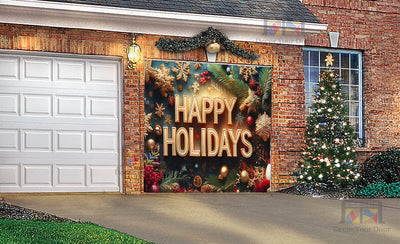 Festive Happy Holidays Wishes Garage Door Cover Banner Decoration - Decor Your Door