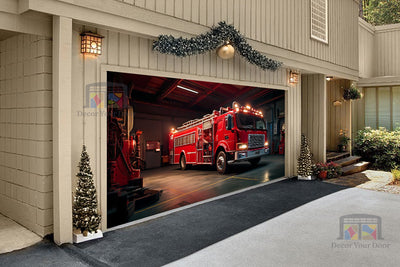 Fire Truck Garage Scene Garage Door Cover Banner Decoration - Decor Your Door