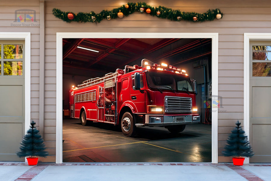 Decoración para puerta de garaje con escena de camión de bomberos - Decora tu puerta