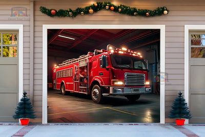 Fire Truck Garage Scene Garage Door Cover Banner Decoration - Decor Your Door