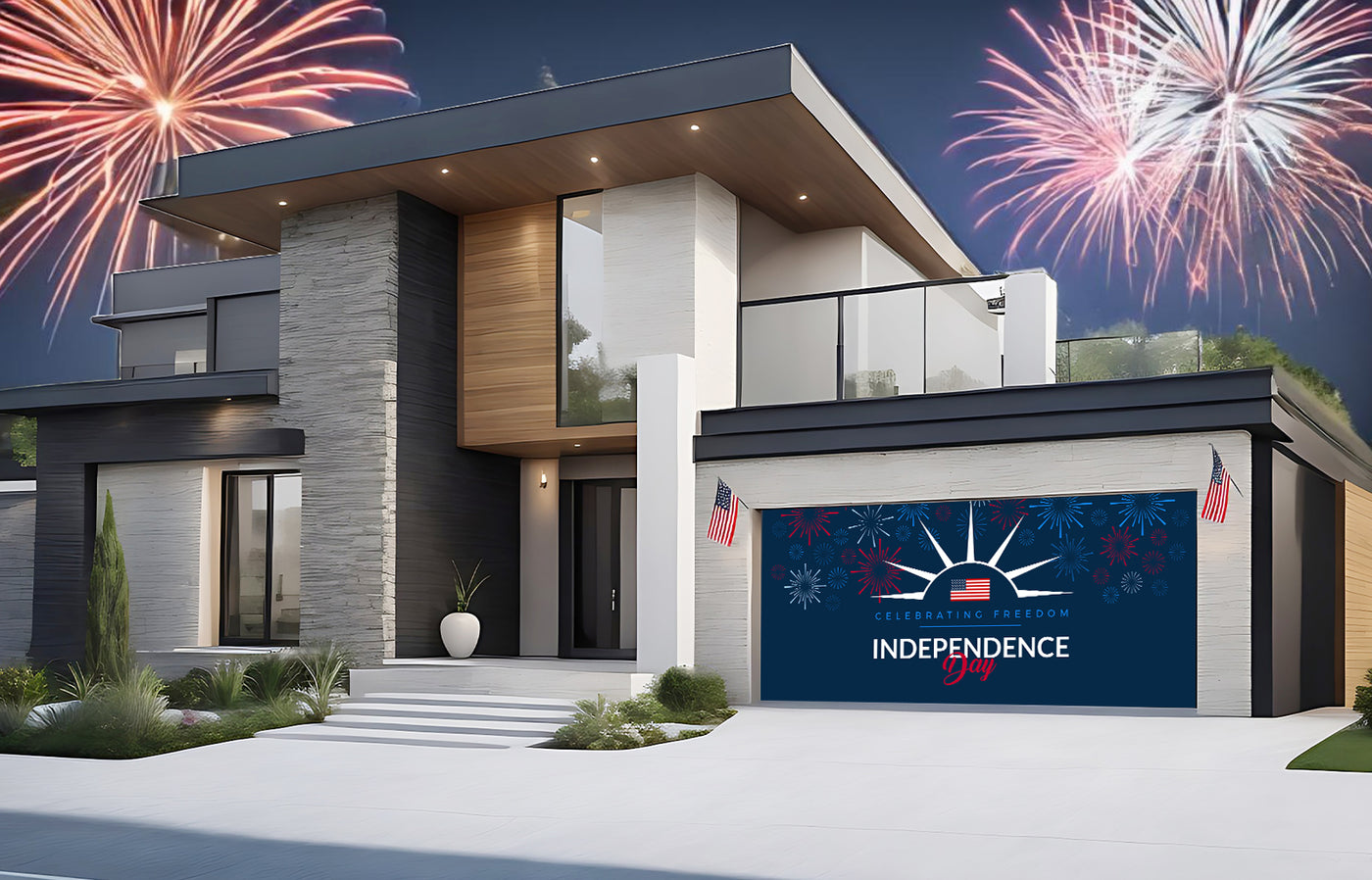 Freedom Fireworks Happy 4th of July Garage Door Cover Banner