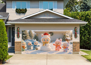Frosty Fun with Labubu Holiday Garage Door Cover Wrap