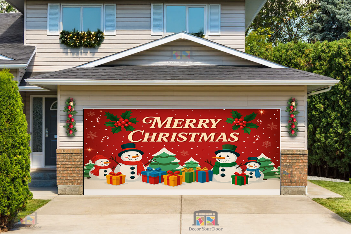 Celebración navideña de Frosty Friends: Cubierta para puerta de garaje 