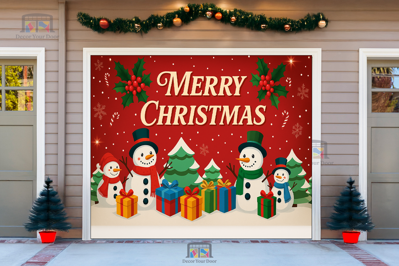 Celebración navideña de Frosty Friends: Cubierta para puerta de garaje 