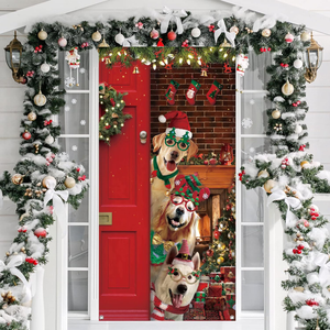 Divertido y navideño: Vinilo decorativo para puerta de entrada con un simpático perrito de Papá Noel.