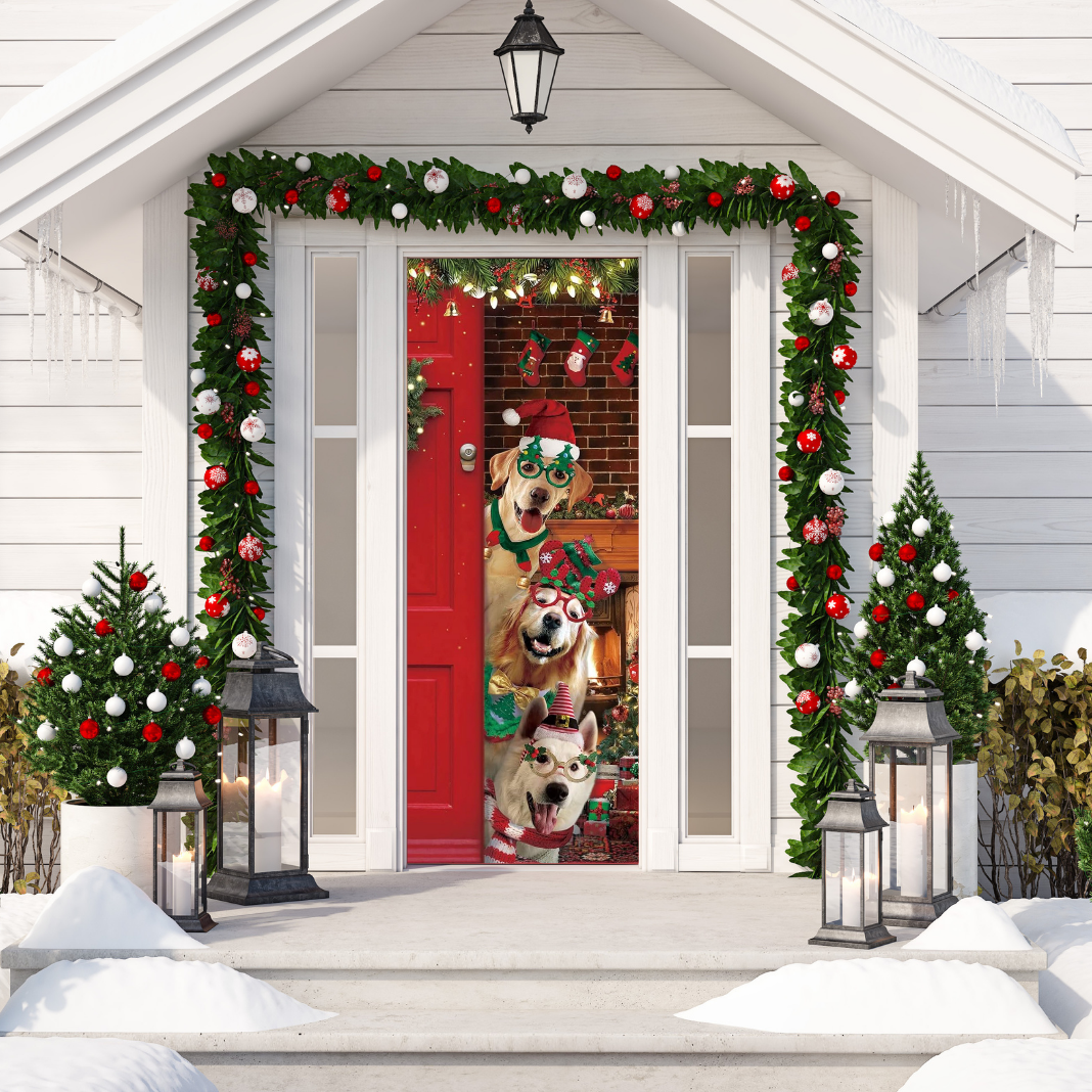 Avezano Funny Christmas Door Banner - Santa & Dogs Merry Christmas Welcome Sign For Outdoor/Indoor Decor - View #3