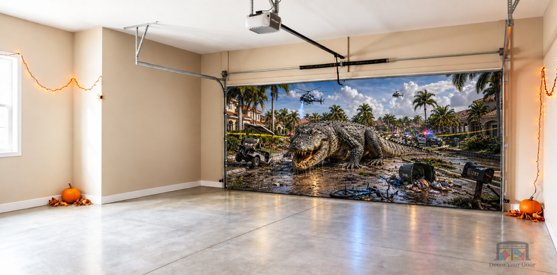Alternate view of Gator Blockade on Palm Street - Interior Garage Door Cover