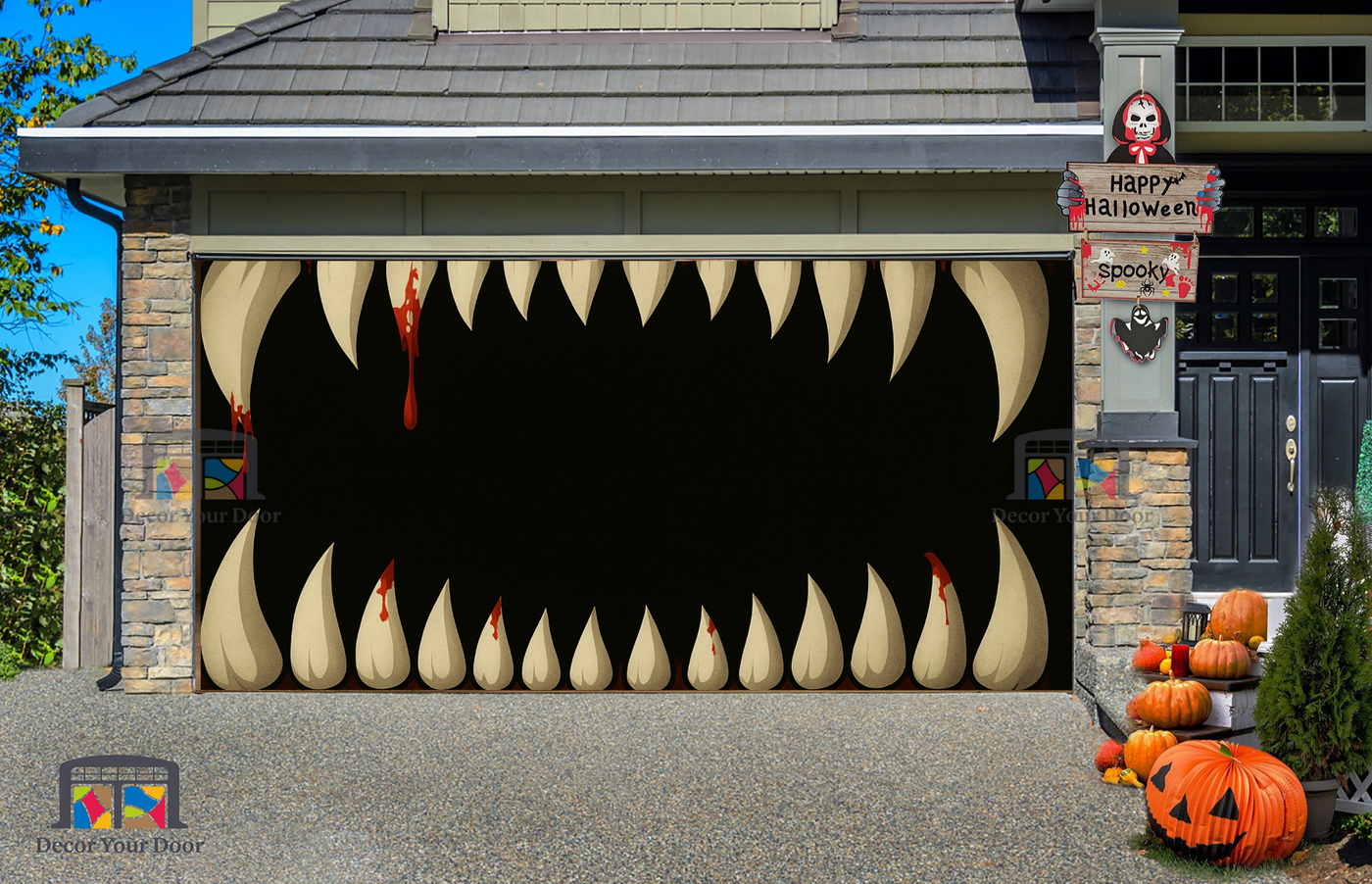 Giant Monster Teeth Garage Door Cover