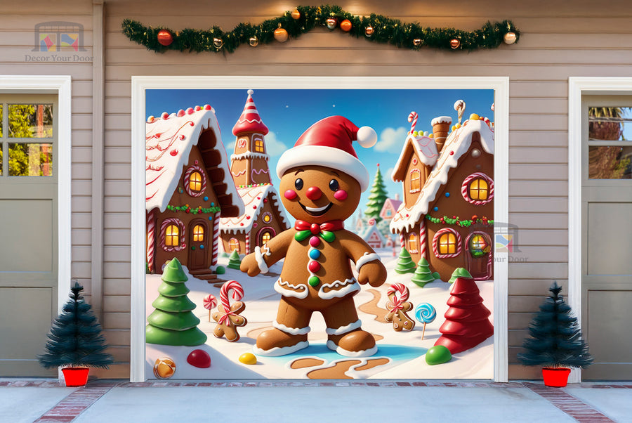 Giant Gingerbread Village Scene Garage Door Cover Banner Decoration - Decor Your Door