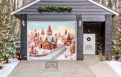 Christmas Gingerbread Village Garage Door Wrap Cover Home Decoration