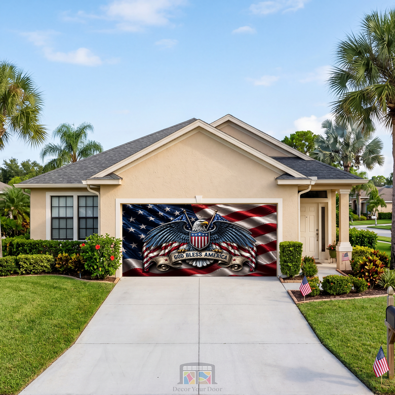 God Bless America Eagle - Garage Door Cover