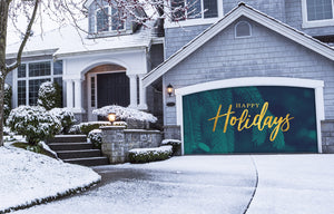 Gold Happy Holidays Christmas with Tree Evergreen Garage Door Cover Banner Wrap
