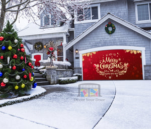 Gold Christmas And Happy New Year Garage Door Cover Banner Backdrop Mural