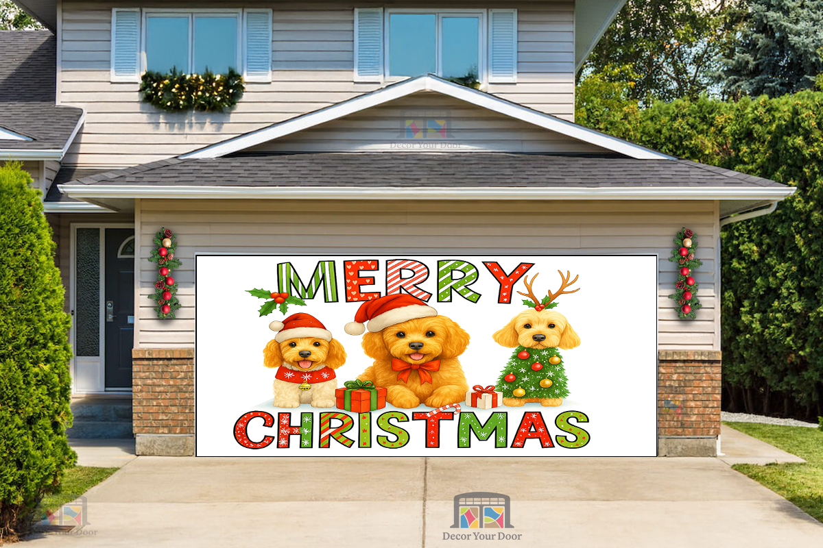 Golden Doodle Christmas Trio – Holiday Garage Door Cover
