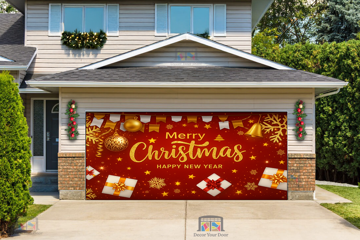 Resplandor dorado navideño: Cubierta para puerta de garaje 