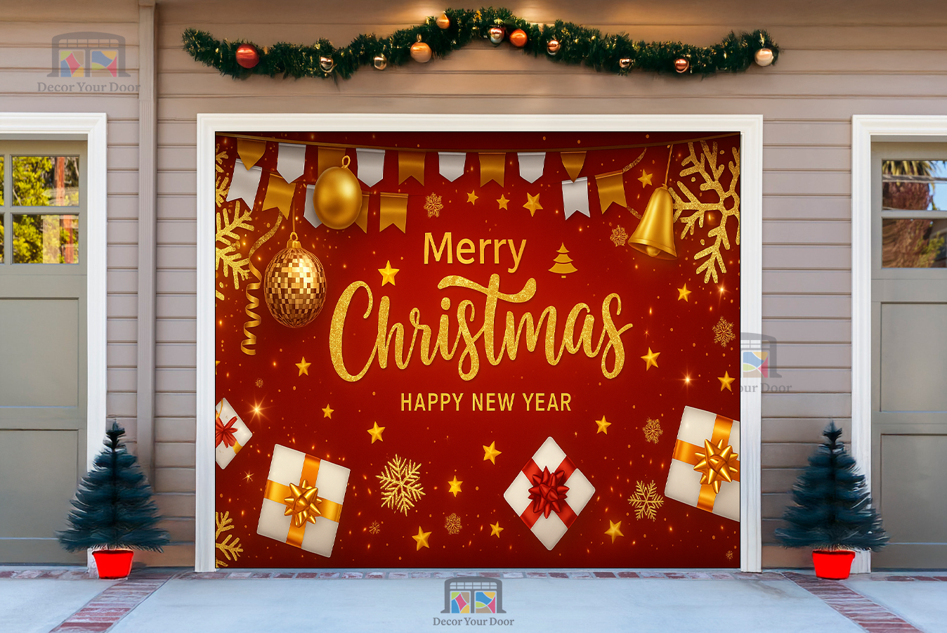 Resplandor dorado navideño: Cubierta para puerta de garaje 